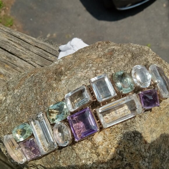 Stunning Artisan Mixed Quartz 925 Silver Bracelet - Picture 1 of 4